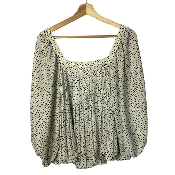 Zara Cream Spotted Polka Dot Balloon Billowy Sleeve Pleated Square Neck Blouse M - Picture 1 of 4